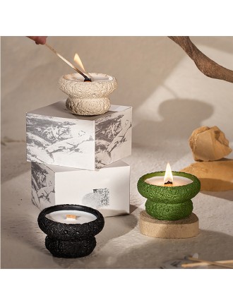 Cement cup with wooden core scented candle